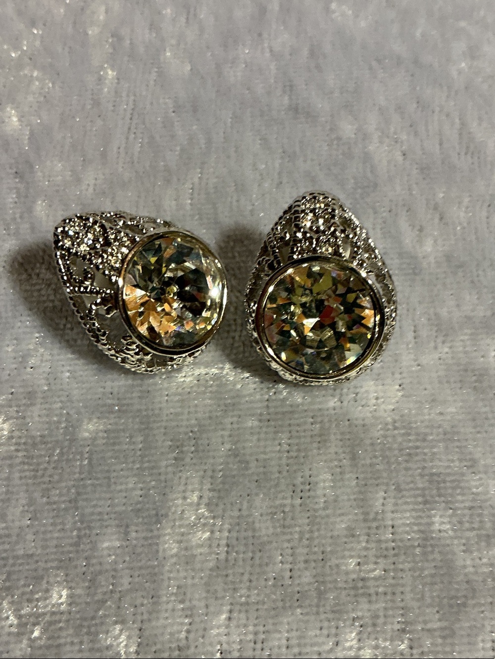 Silver-Tone Teardrop Crystal Stud Earrings - Clear Sparkle